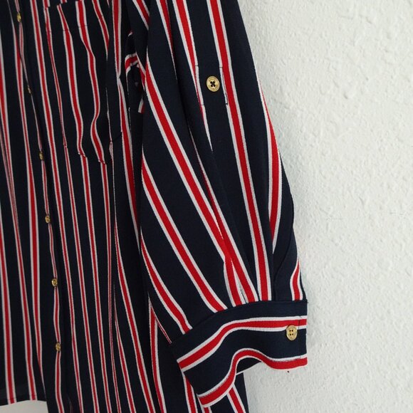Michael Kors Button Front Top Blouse Women's Plus Size 3X Blue Red Stripe Office - Picture 4 of 10